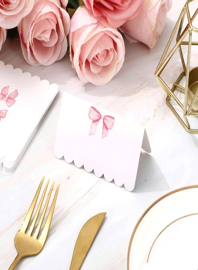 Whaline 80Pcs Pink Bow Place Cards 2 x 3.5 Inch Watercolor Tented Cards 8 Designs Blank Seat Assignment Card for Party Table Setting Supplies - Image 5