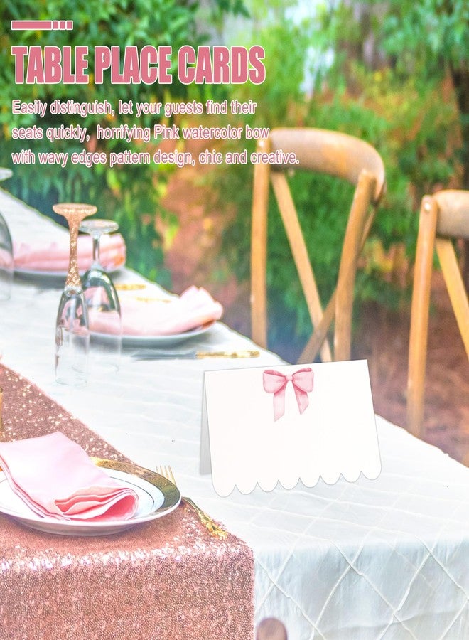 Whaline 80Pcs Pink Bow Place Cards 2 x 3.5 Inch Watercolor Tented Cards 8 Designs Blank Seat Assignment Card for Party Table Setting Supplies - Image 2