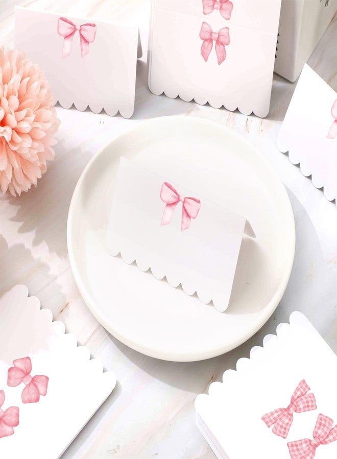 Whaline 80Pcs Pink Bow Place Cards 2 x 3.5 Inch Watercolor Tented Cards 8 Designs Blank Seat Assignment Card for Party Table Setting Supplies - Image 4