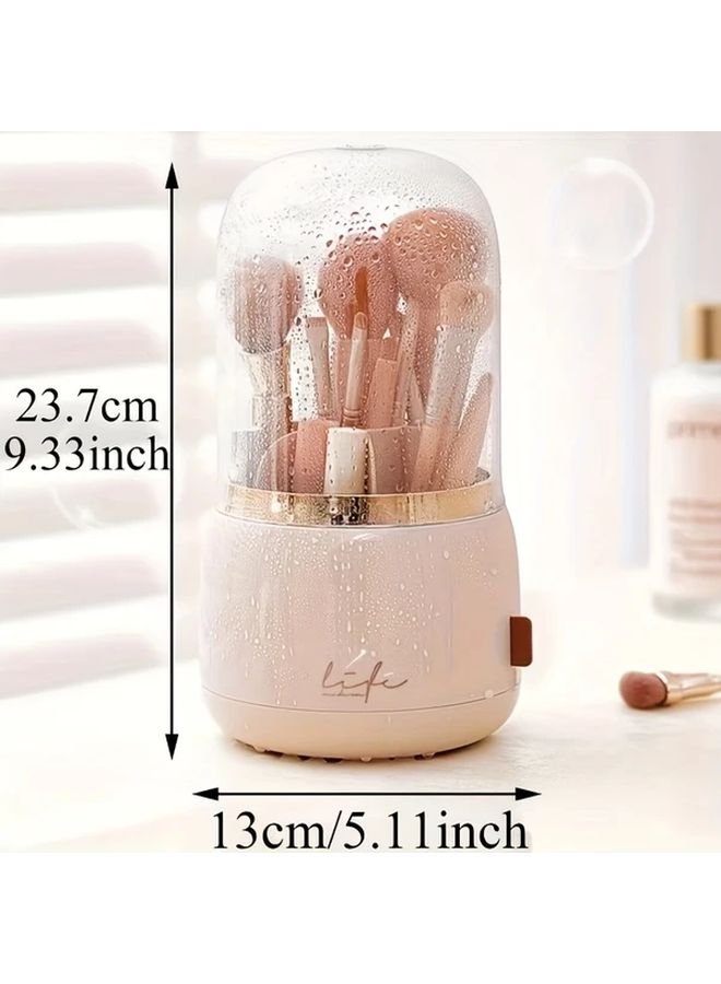 360 Degree Rotating Makeup Organizer Light Green Dustproof Cosmetic Storage For Brushes Lipsticks Eyebrow Pencils Golden Accents For Bathroom Vanity - Image 3