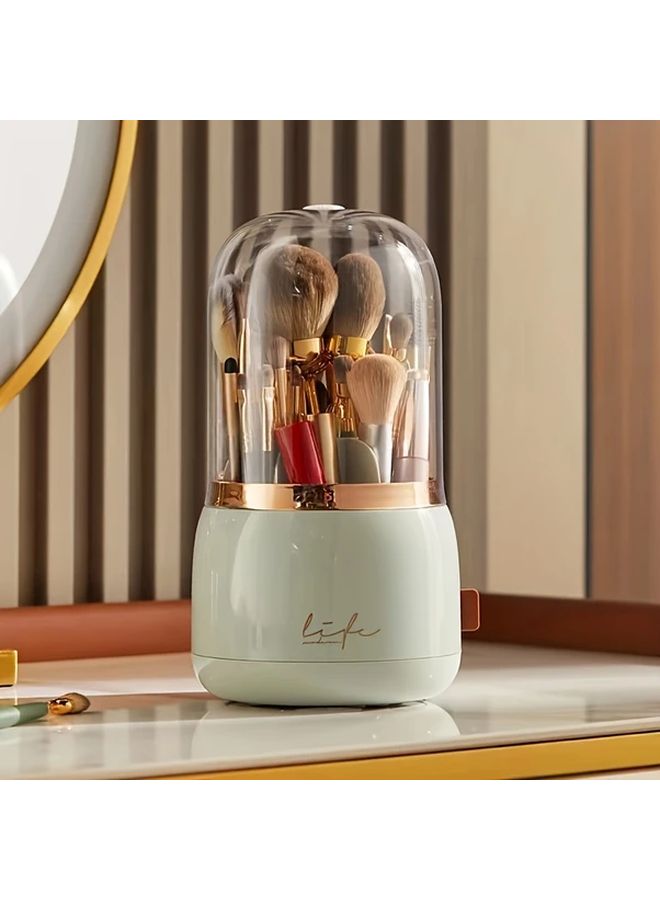 360 Degree Rotating Makeup Organizer Light Green Dustproof Cosmetic Storage For Brushes Lipsticks Eyebrow Pencils Golden Accents For Bathroom Vanity - Image 5