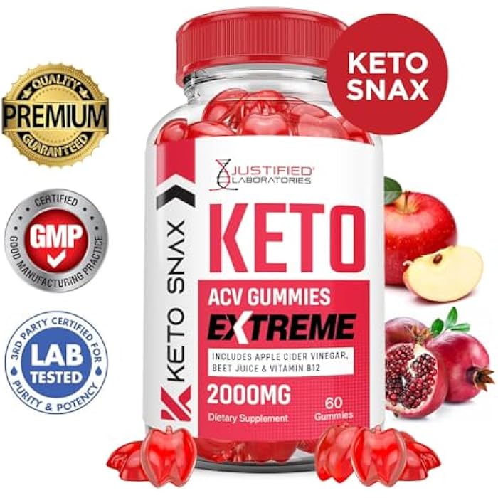 Justified Laboratories (2 Pack Keto Snax Keto ACV Gummies Extreme 2000MG Keto Snax Keto Gummies Advanced Formula Apple Cider Vinegar with Pomegranate Beet Juice Powder B12 Vegan Non GMO 120 Gummys - Image 3