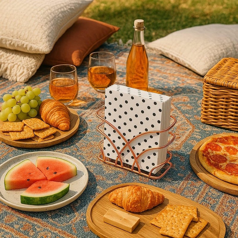 CentraLit حامل مناديل حديث لطاولة الطعام - حامل مناديل المطبخ لورق المناديل، حامل مناديل لتزيين المطبخ، الطاولة، المنزل، المطعم، منظم موزع المناديل للطاولات، المطبخ (ذهبي وردي) - Image 2