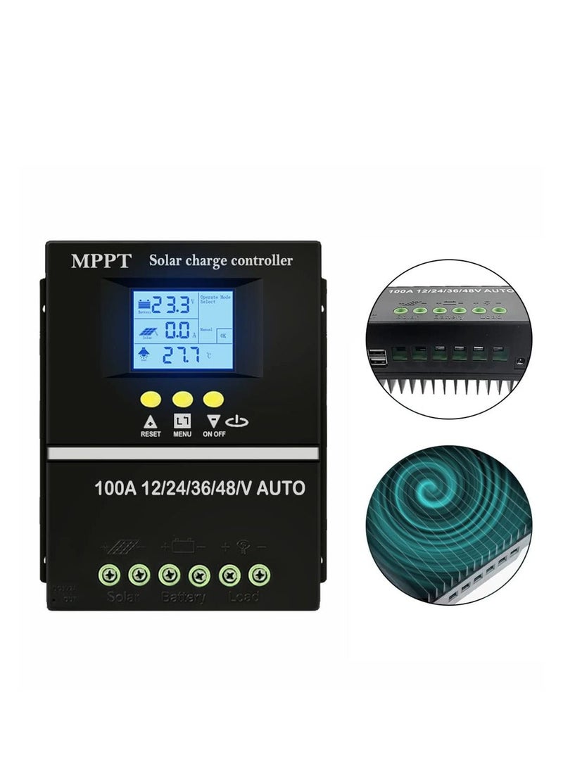 Y&D - 100A MPPT Solar Charge Controller 12V 24V 36V 48V LCD Display Auto Cell Panel Charger Regulator, Max 100V Input Dual USB Efficient and Reliable Power Solution for Lead-Acid Lithium - Image 1