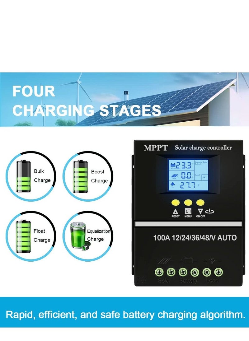 Y&D - 100A MPPT Solar Charge Controller 12V 24V 36V 48V LCD Display Auto Cell Panel Charger Regulator, Max 100V Input Dual USB Efficient and Reliable Power Solution for Lead-Acid Lithium - Image 1