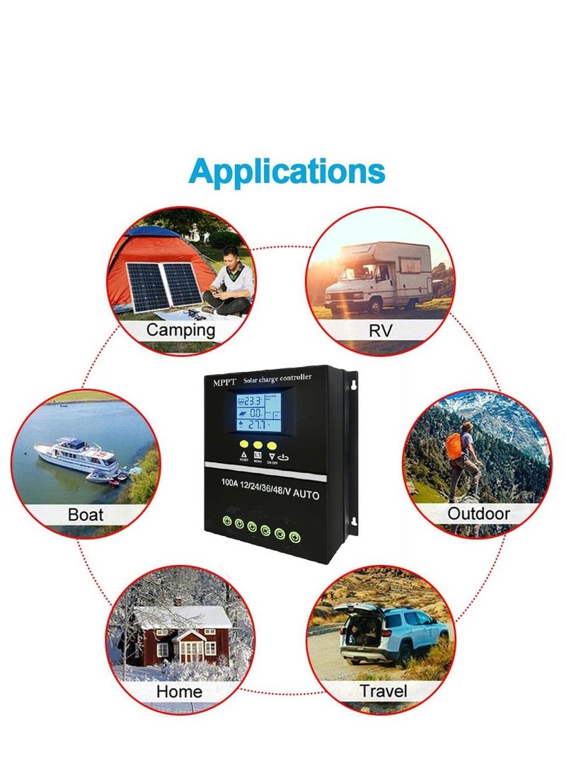 Y&D - 100A MPPT Solar Charge Controller 12V 24V 36V 48V LCD Display Auto Cell Panel Charger Regulator, Max 100V Input Dual USB Efficient and Reliable Power Solution for Lead-Acid Lithium - Image 1