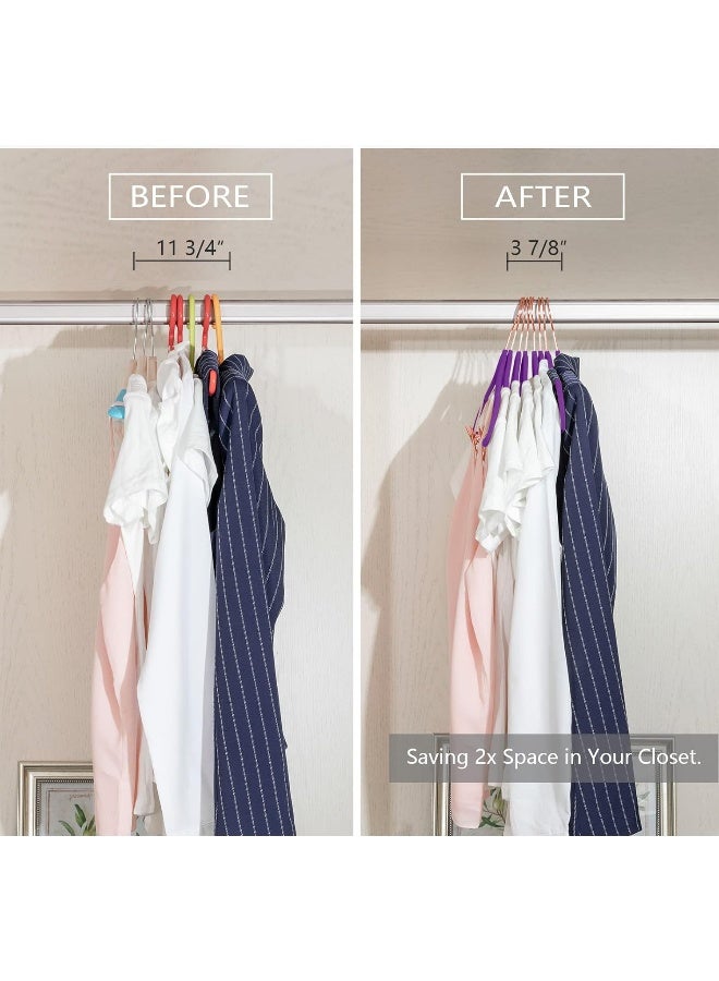 MIZGI MIZGI Premium Velvet Pants Hangers with Clips (Pack of 20) Slim Skirt Hangers- Non Slip Felt Outfit Dress Hangers Dark Purple - Copper/Rose Gold Hooks, Space Saving Shirt Clothes Hangers  - Image 5