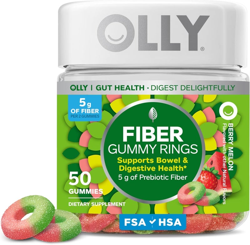 OLLY Fiber Gummy Rings, 5g Prebiotic Fiber, FOS (Fructo-oligosaccharides), Digestive Support, Berry Melon 50ct - Image 1