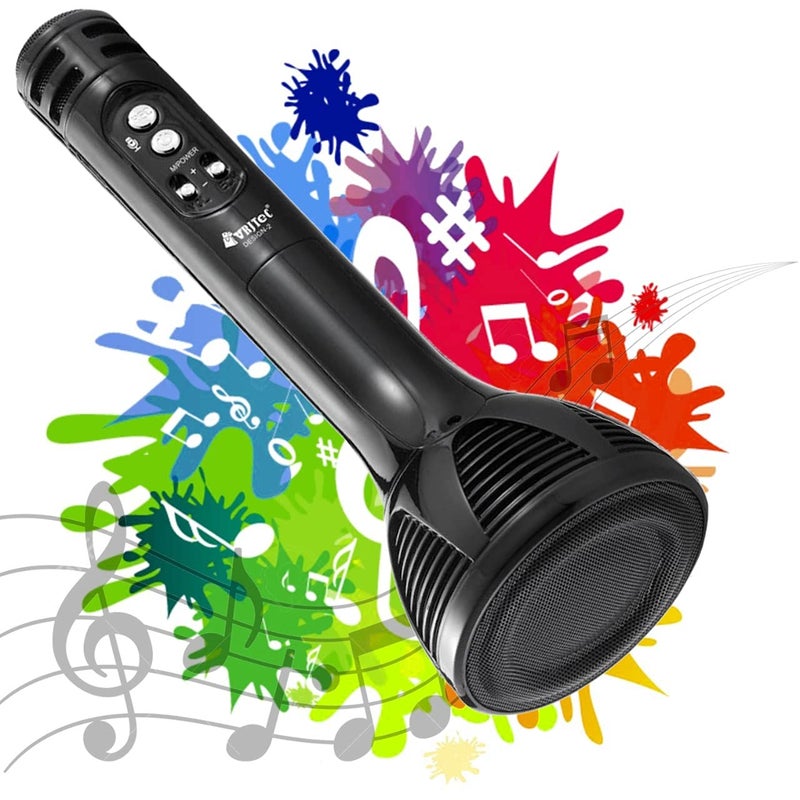 VRJTEC Bluetooth Mic - Wireless & Multifunctional2 in 1 Karoke Microphone with Audio Recording, Long Hours Battery Life + USB Charging + Card Slot + Aux Port (Black - Color) - Image 1