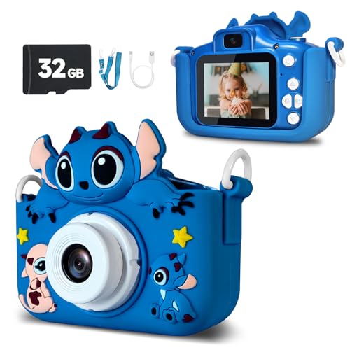 RAYBITU Kids Camera with 32GB SD Card 1080P HD Digital Selfie Video Camera for Boys Girls Ages 3 4 5 6 7 Portable Toddler Toy with Cartoon Design Christmas Birthday Gifts - Image 1