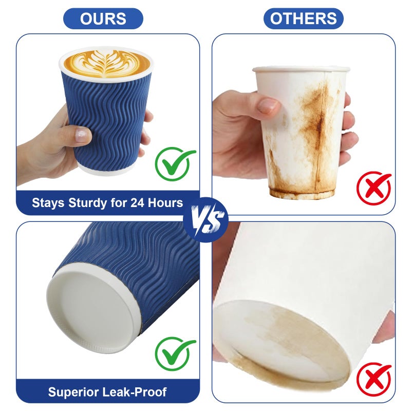 RAZCC Coffee Cups, 120 Pack 12 oz Disposable Insulated Paper Cups, Corrugated Kraft Ripple Wall Cup Suitable for Hot and Cold Drinks - Image 5