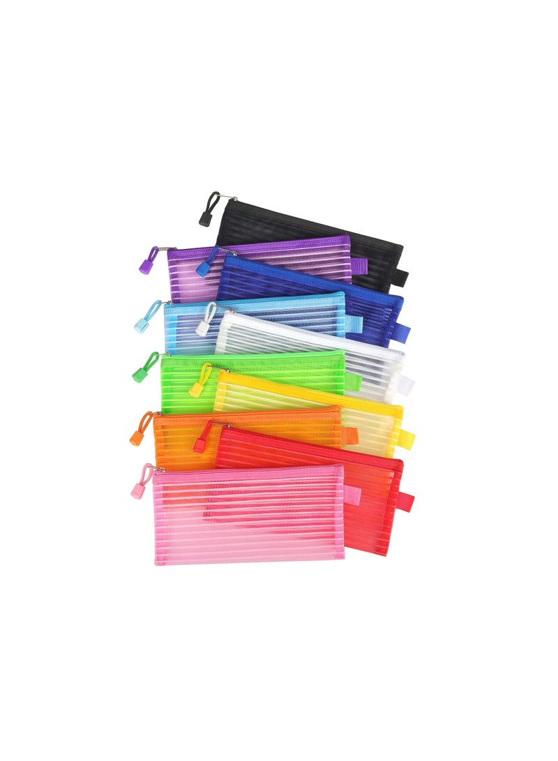 Zikra Zipper Mesh Pouch, Pencil Pouch Multicolor Pen Bag Multipurpose for Office Supplies Travel Storage Bags, for Cosmetic Makeup Office School Supplies and Travel Accessories, 10 Colors (10 Pack) - Image 1