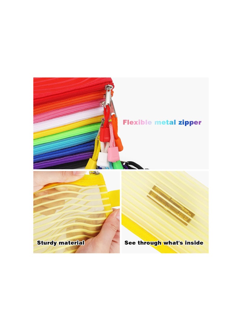 Zikra Zipper Mesh Pouch, Pencil Pouch Multicolor Pen Bag Multipurpose for Office Supplies Travel Storage Bags, for Cosmetic Makeup Office School Supplies and Travel Accessories, 10 Colors (10 Pack) - Image 4