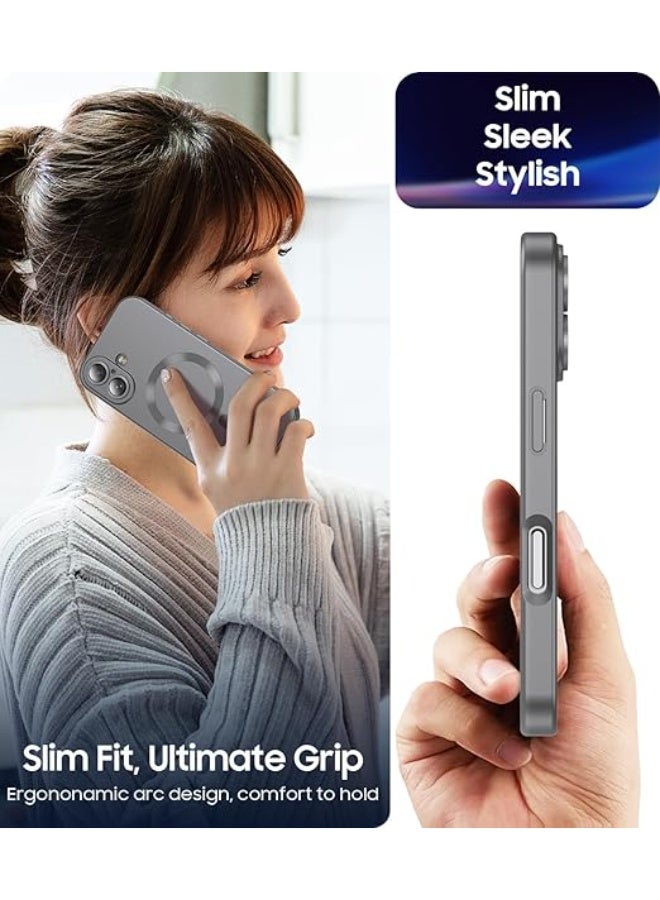 Compatible with Magnetic Case for iPhone 16 [Compatible with MagSafe] Built-in Camera Lens Protector Soft TPU Bumper Luster Smooth Shockproof Anti-Scratch Phone Cases for iPhone 16 (Gray) - Image 2