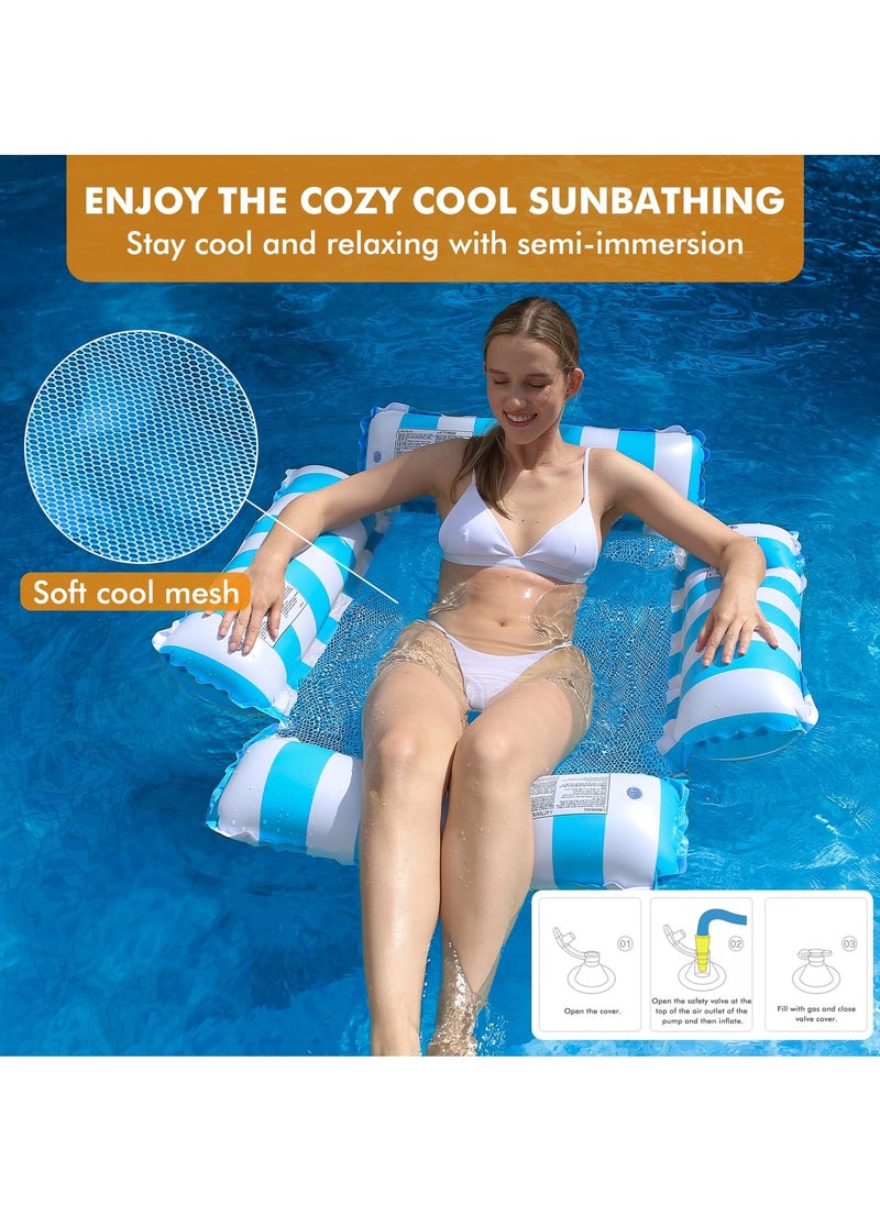 KYD - Inflatable Pool Float Chair Lounge for Adults and Kids Floating,Stripe Pattern Float Hammock for Pool Party Summer Water Fun - Image 1