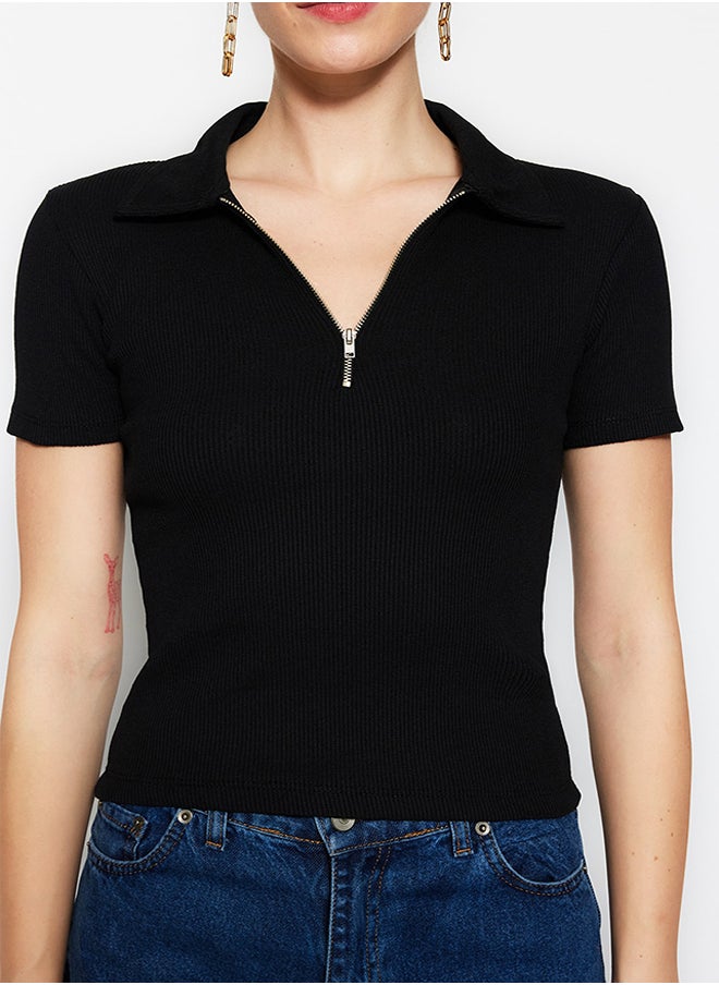 Black Zipper Detail Fitted/Simple Polo Collar Ribbed Stretch Knitted Blouse TWOSS23BZ00496 - pzsku/Z22EFD5AED0E65FA8914CZ/45/_/1730941797/c22e31d5-c16e-446a-8d10-ed7124ac5d86