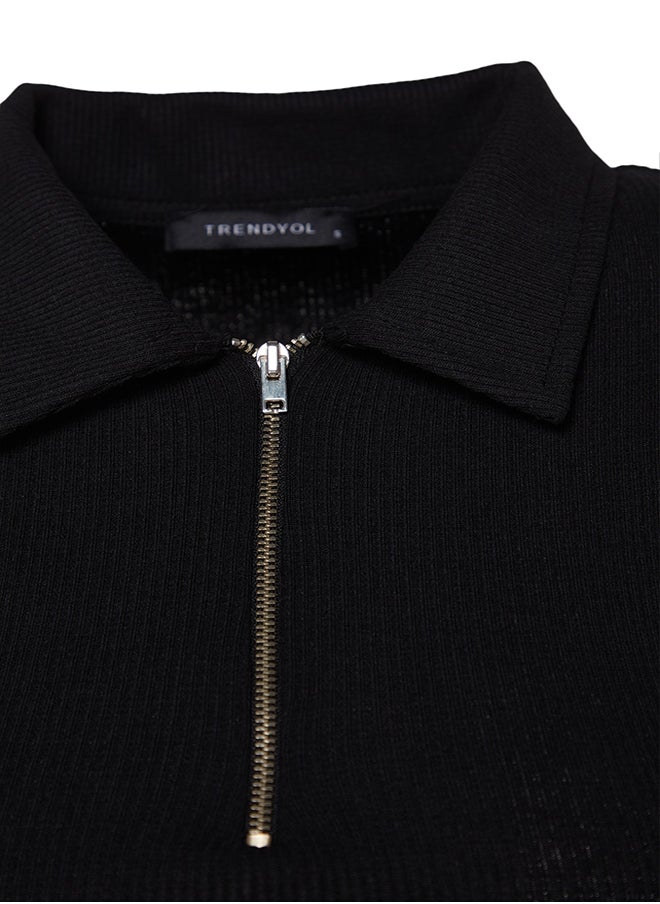 Black Zipper Detail Fitted/Simple Polo Collar Ribbed Stretch Knitted Blouse TWOSS23BZ00496 - pzsku/Z22EFD5AED0E65FA8914CZ/45/_/1730941801/40657246-4a04-4c8c-a2c2-1ac09482a447