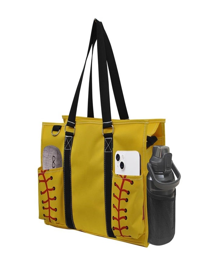 NGIL Softball Yellow Print Zippered Caddy Organizer Tote Bag - Image 1