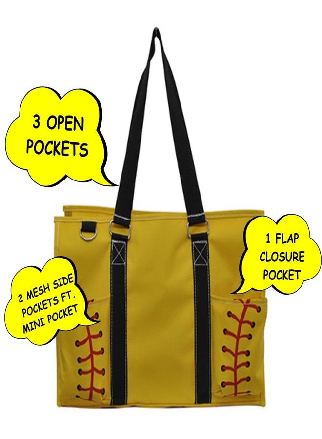 NGIL Softball Yellow Print Zippered Caddy Organizer Tote Bag - Image 3