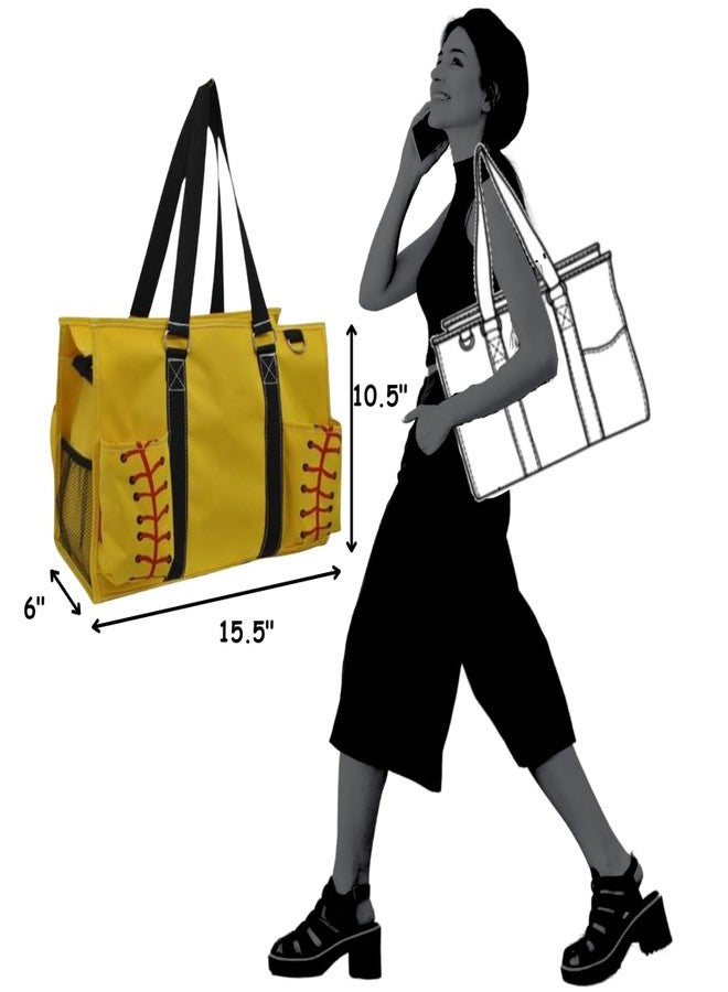 NGIL Softball Yellow Print Zippered Caddy Organizer Tote Bag - Image 4