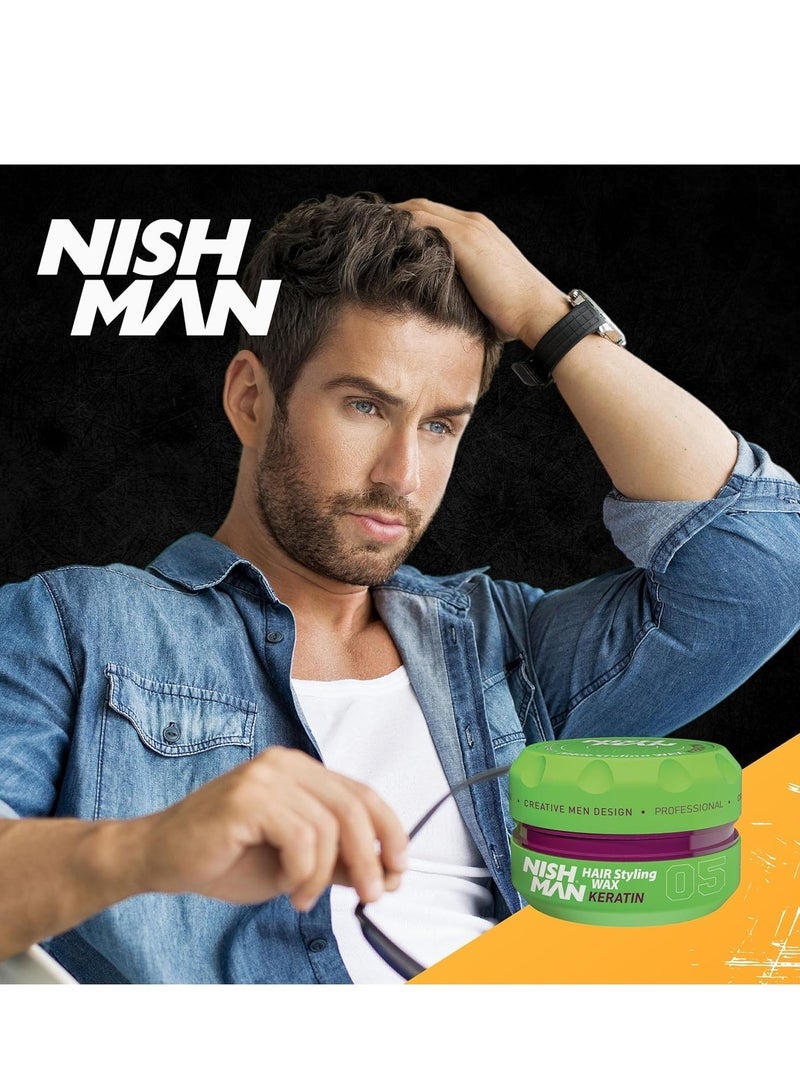 Nishman Hair Styling Hair Wax Keratin: Gloss Finish | Volume | Strong Hold | Shine Hair Style | Re-Stylable Wax for Men (149g/150ml) - Image 5
