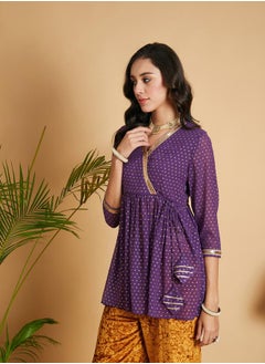 SASSAFRAS Spot Foil Print Lace Trim Wrap Peplum Top by Styli  - Image 3