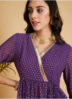 SASSAFRAS Spot Foil Print Lace Trim Wrap Peplum Top by Styli  - Image 4