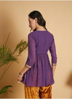 SASSAFRAS Spot Foil Print Lace Trim Wrap Peplum Top by Styli  - Image 5
