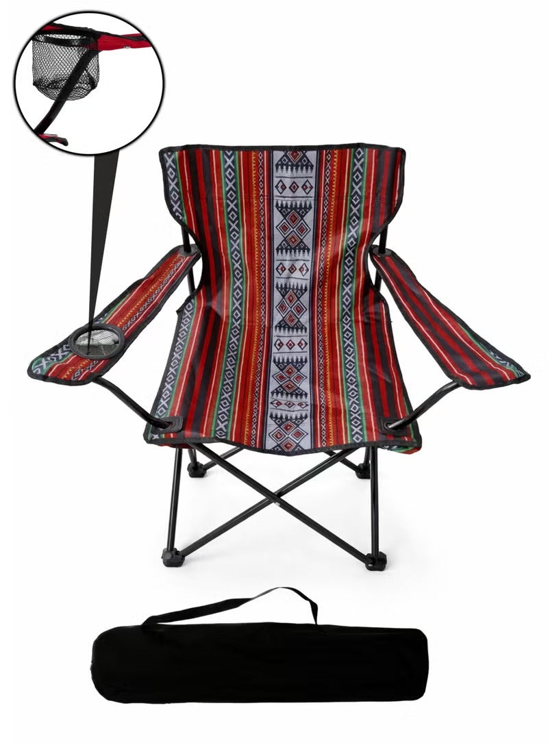 Foldable Camping Chair with Cup Holder & Padded Armrests 50x50x80cm – Portable Outdoor Camping & Beach Chair, Heavy Duty Steel Frame, Oxford Fabric, Carry Bag Included, 120kg Capacity D114715
