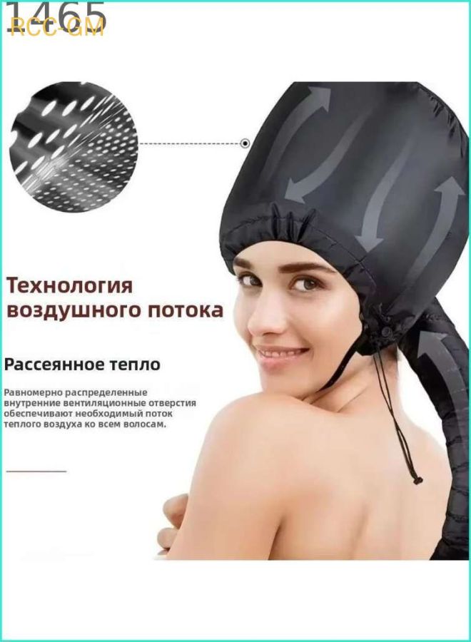 Hair dryer cap, portable hair dryer cap, heating cap, warm air dryer cap, hair dryer cap, black - Image 1