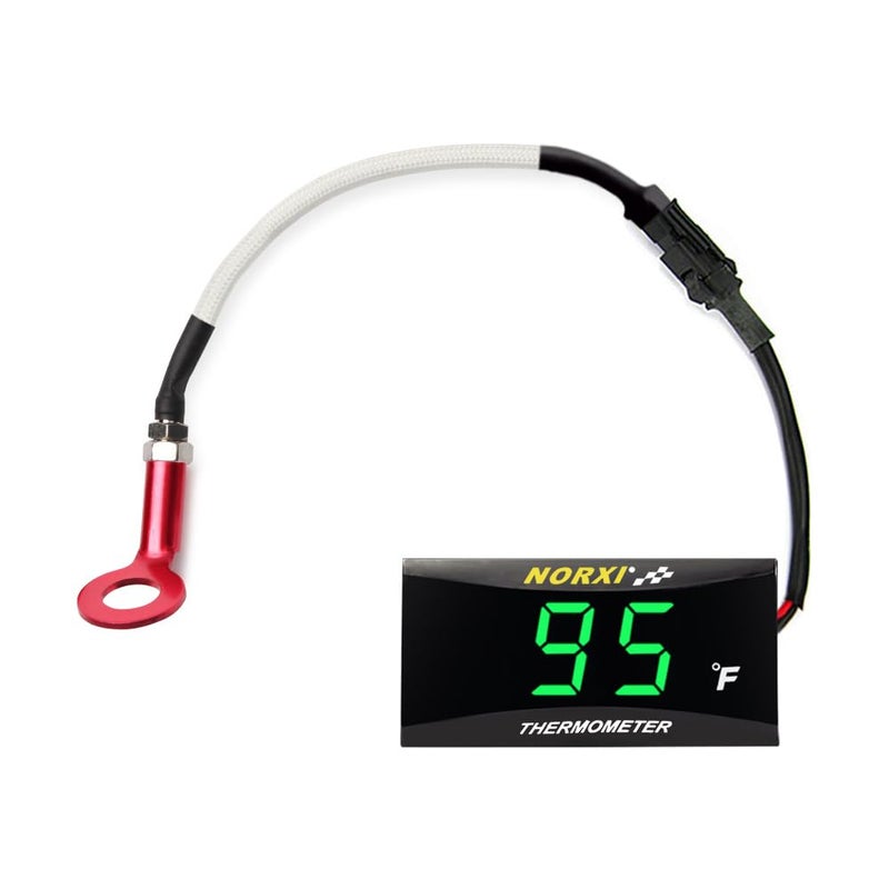 NORXI Motorcycle Engine Temperature Meter Fahrenheit OverTemperature Alert Engine Temperature Gauge with Probe Sensor Adapter for Most Marine ATV Generator Lawn Tractor MotorcycleGreen 10mm Sensor - Image 2