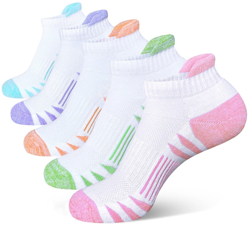 Heyoboy Womens Ankle Anti-blister Thick Cushioned Wicking Odor Resist Athletic Running Socks, Size 9-11, White 5 Pairs - Image 1