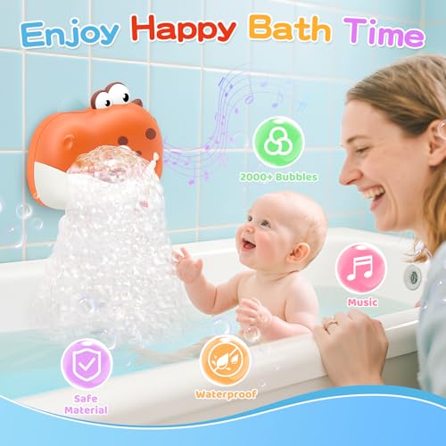 WAVISA Baby Bath Toys for Kids Ages 13 48 Rechargeable Dinosaur Bath Bubble Machine with Music for Toddlers Baby Bathtub Toys Easter Basket Stuffers Bath Bubble Maker for Toddlers Kids Boys Girls - Image 5