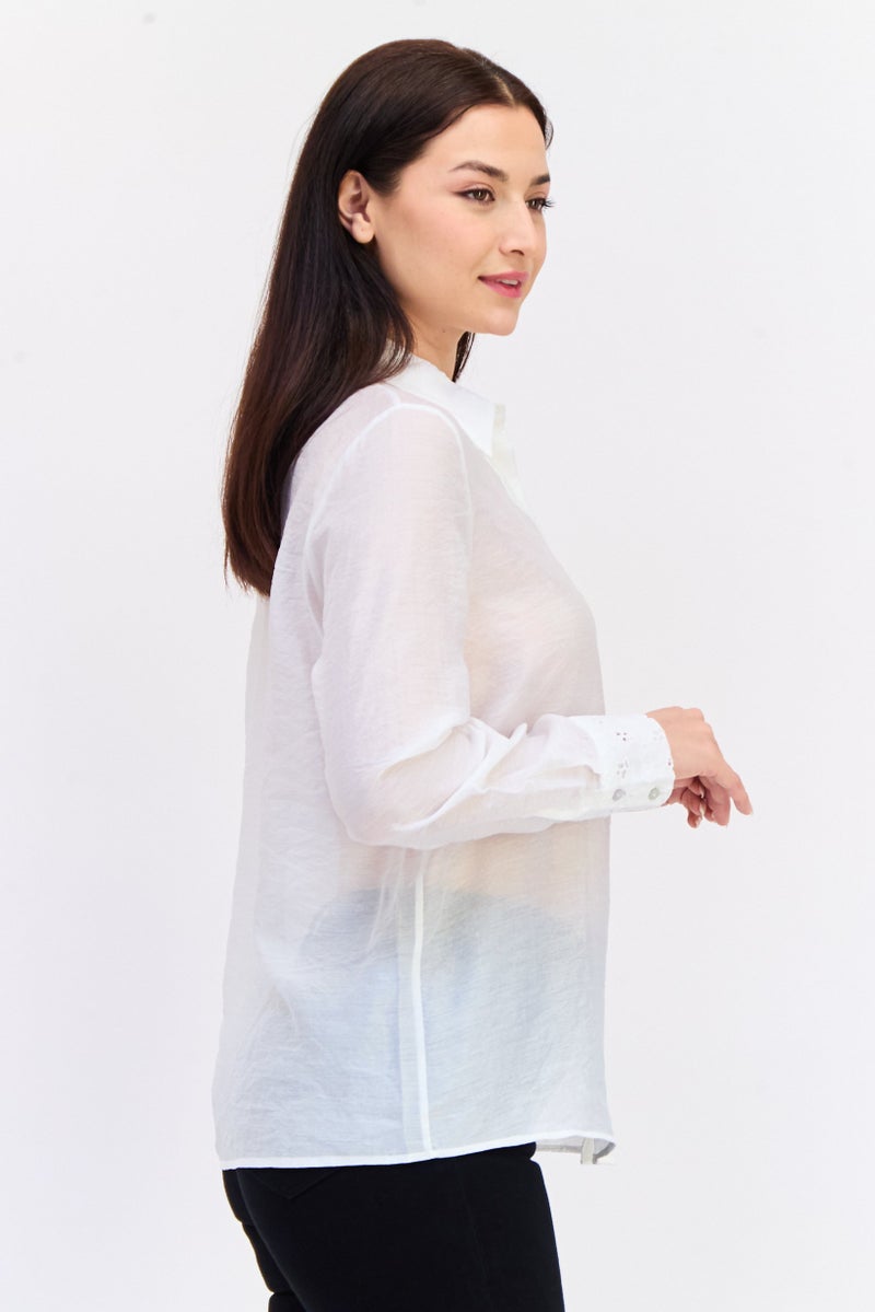 KOTON Women Spread Collar Long Sleeves Textured Shirt, White - Image 2