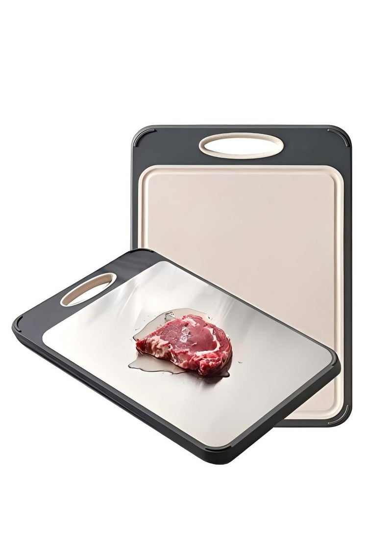 Cutting Board,Large 16”×11” 316 Stainless Steel Cutting Board Kitchen,Food-Grade Rice Husk Fiber Chopping Board with Wheat Straw PP,Double-Side using,Easy-Grip Handle - Image 1