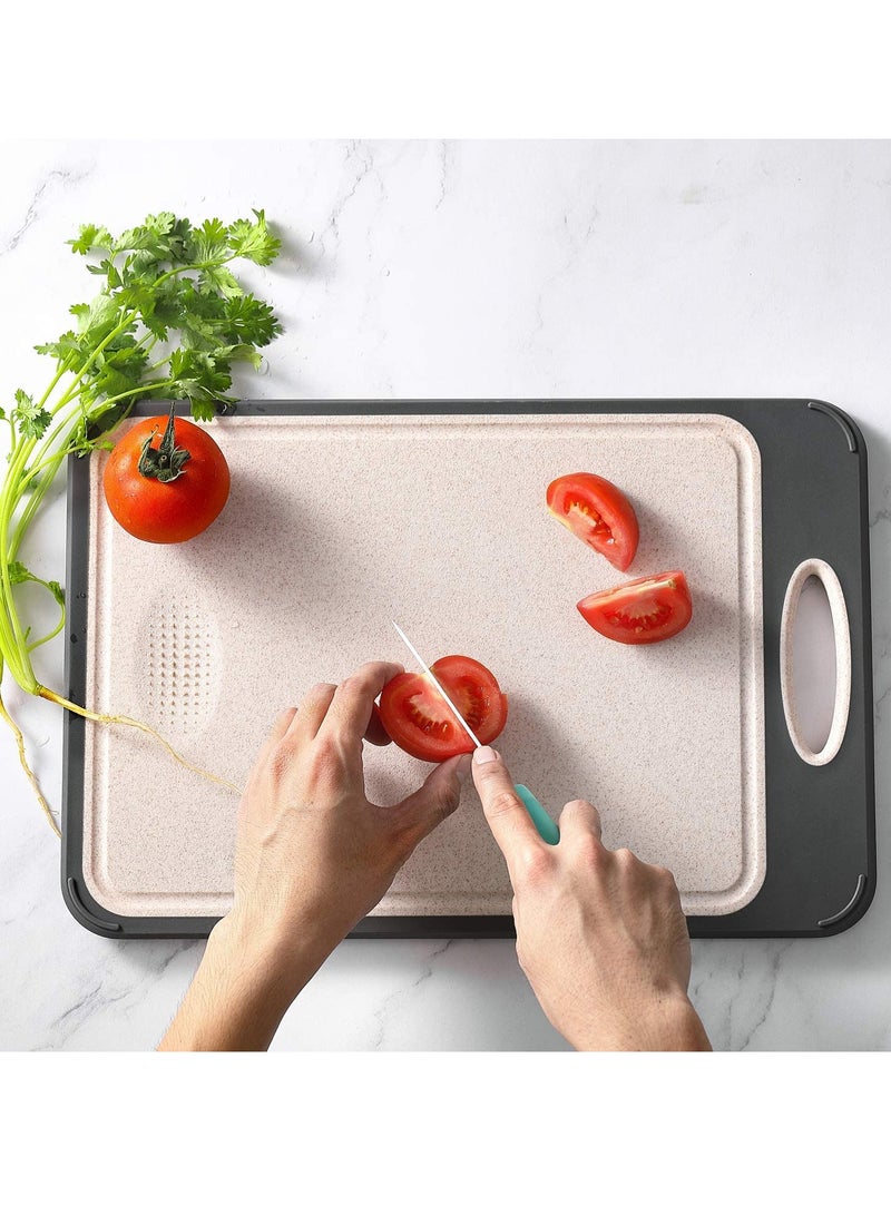 Cutting Board,Large 16”×11” 316 Stainless Steel Cutting Board Kitchen,Food-Grade Rice Husk Fiber Chopping Board with Wheat Straw PP,Double-Side using,Easy-Grip Handle - Image 3