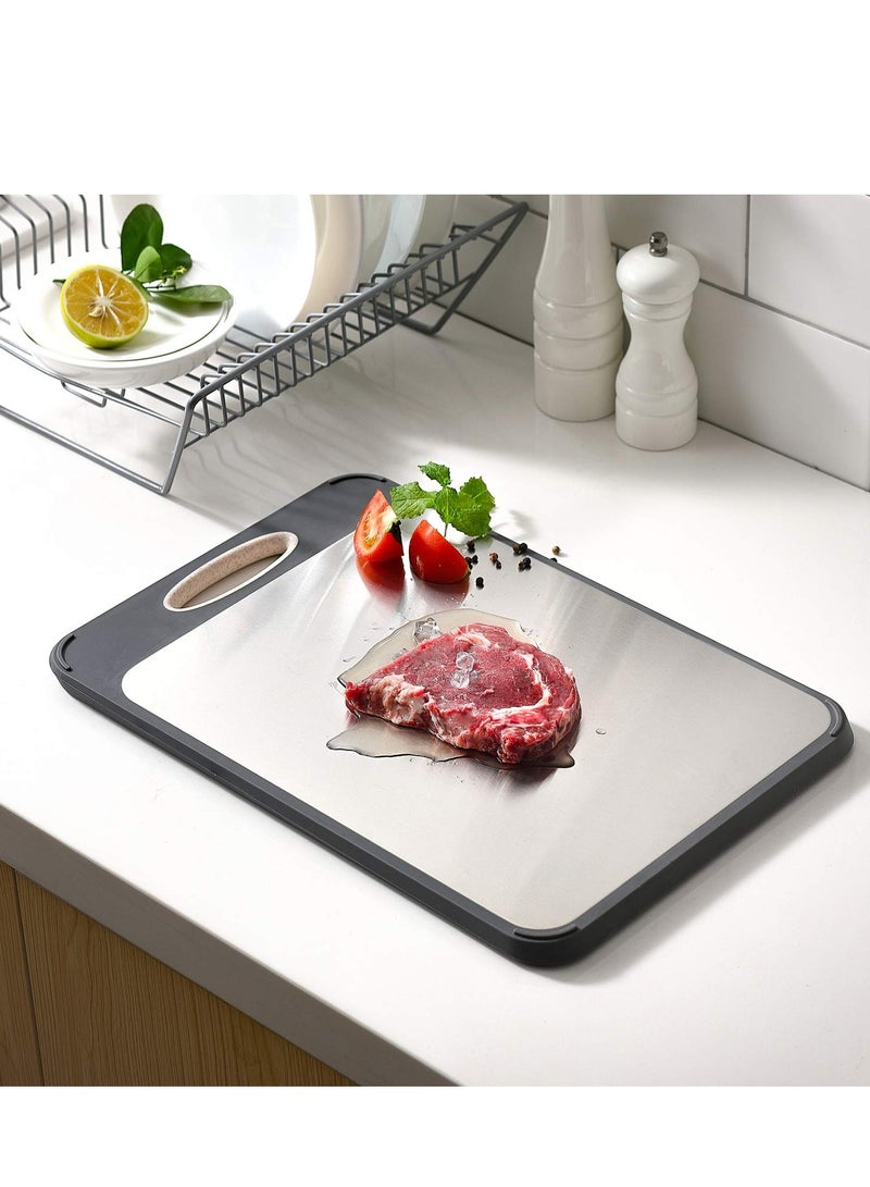 Cutting Board,Large 16”×11” 316 Stainless Steel Cutting Board Kitchen,Food-Grade Rice Husk Fiber Chopping Board with Wheat Straw PP,Double-Side using,Easy-Grip Handle - Image 4
