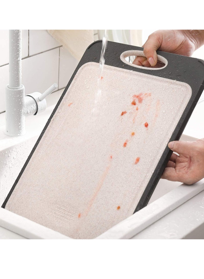 Cutting Board,Large 16”×11” 316 Stainless Steel Cutting Board Kitchen,Food-Grade Rice Husk Fiber Chopping Board with Wheat Straw PP,Double-Side using,Easy-Grip Handle - Image 5