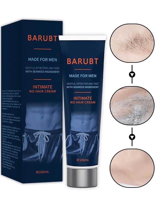 BARUBT No Hair Crew Intimate/Private At Home Hair Removal Cream For Men, Painless, Flawless, Soothing Depilatory For Unwanted Coarse Male Body Hair, 100ml - Image 1