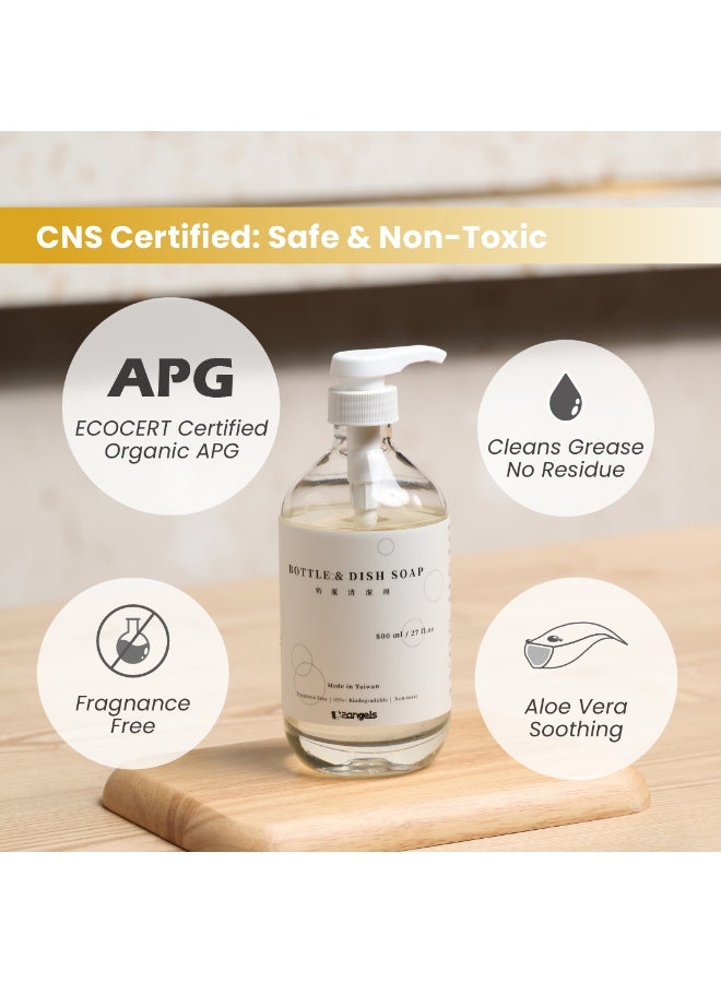 2angels 2-Pack PureSprout Bottle Cleanser & Dishwash Liquid 800ml Fragrance Free Plant-Based Baby Bottle & Dishwashing Liquid with Organic APG, Aloe Vera, Grease-Removing Natural Formula - Image 2