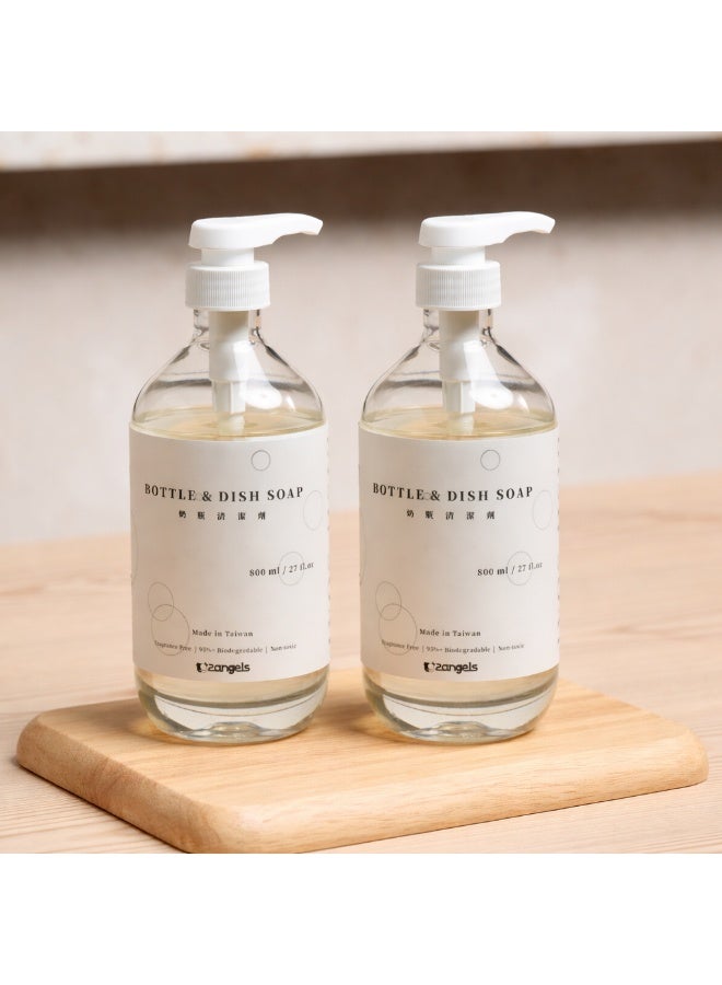 2angels 2-Pack PureSprout Bottle Cleanser & Dishwash Liquid 800ml Fragrance Free Plant-Based Baby Bottle & Dishwashing Liquid with Organic APG, Aloe Vera, Grease-Removing Natural Formula - Image 1
