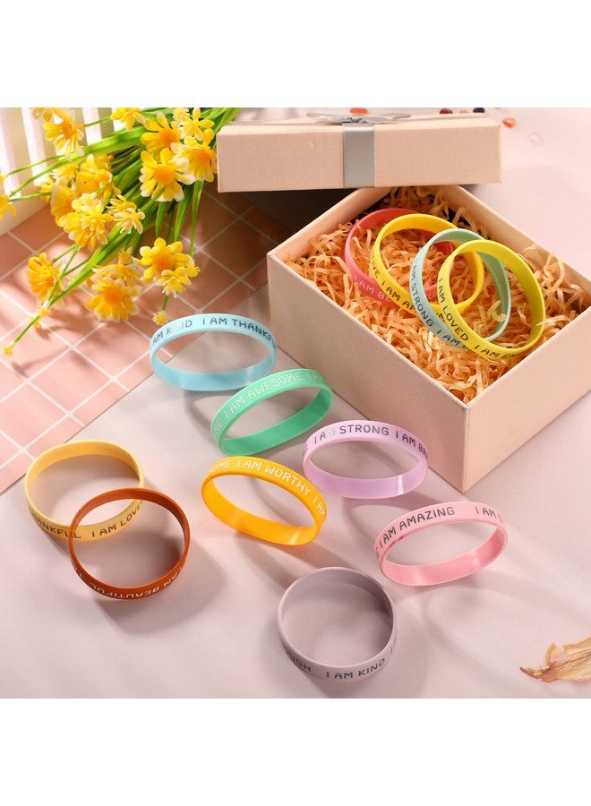 Sratte 48 Pcs Kids Inspirational Silicone Wristbands Motivational Quotes Rubber Bracelets 2.2 Inch Stretch Unisex Wrist Bands Students Graduation Gift From Teachers For Classroom School Prizes(Fresh Color)  - Image 4