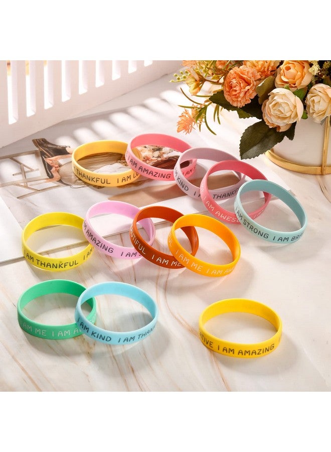 Sratte 48 Pcs Kids Inspirational Silicone Wristbands Motivational Quotes Rubber Bracelets 2.2 Inch Stretch Unisex Wrist Bands Students Graduation Gift From Teachers For Classroom School Prizes(Fresh Color)  - Image 3
