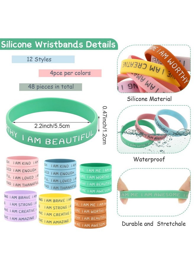 Sratte 48 Pcs Kids Inspirational Silicone Wristbands Motivational Quotes Rubber Bracelets 2.2 Inch Stretch Unisex Wrist Bands Students Graduation Gift From Teachers For Classroom School Prizes(Fresh Color)  - Image 2