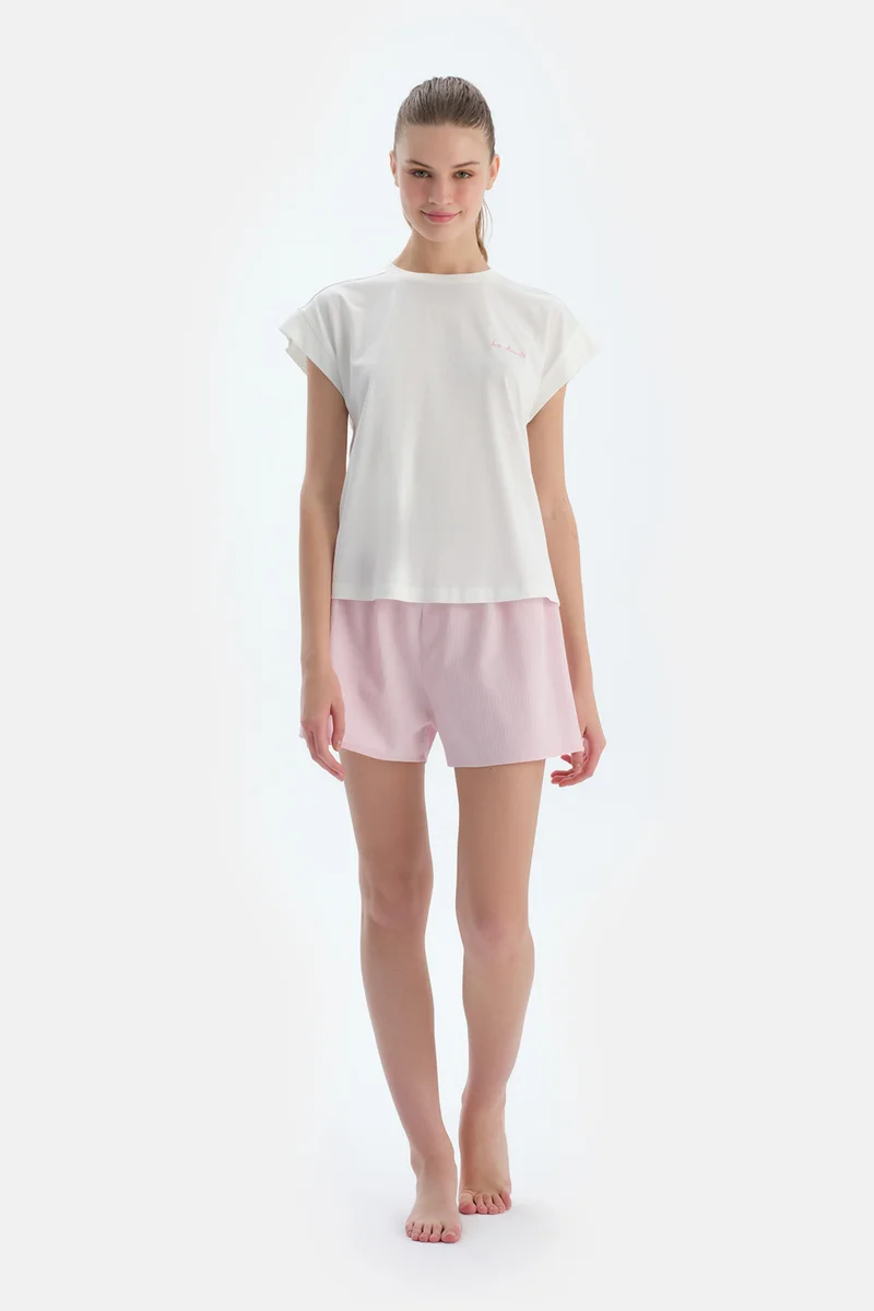 dagi Logo Print T-shirt & Shorts Pajama Set Crew Neck Cotton Blend Mid Rise Regular/Classic Fit Sleepwear