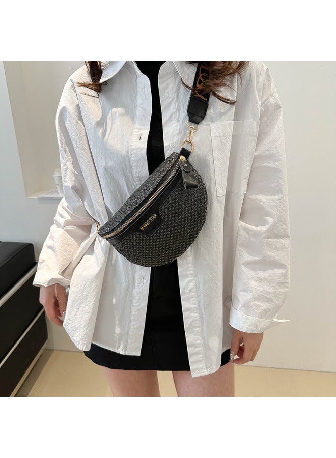 Woven Bag Women's Bag 2024 Style Simple Fashionable Contrasting Color Large Capacity Straw Woven Shoulder Bag Chest Bag-Colors:White Coordination  - Image 2