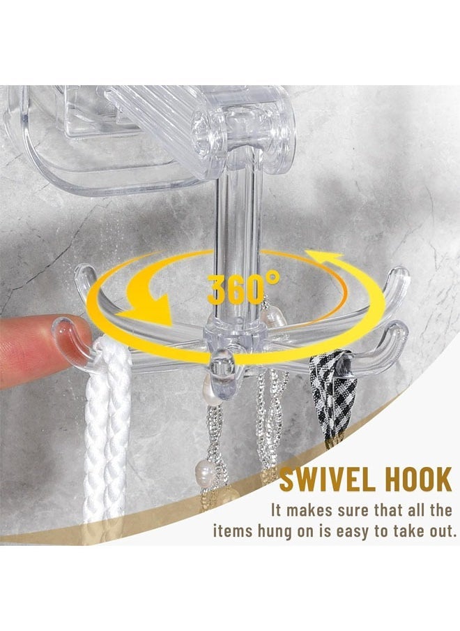 Hihonor 2 Pack Bathroom Wall and Ceiling Rotary Hook, 6 Claws Swivel Hook Shower Hanger, 360° Rotating Folding Hook, Compatible with Bathroom, Dressing Table, Entryway Storage, Kitchen (Transparent)  - Image 2