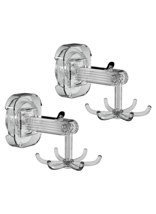 Hihonor 2 Pack Bathroom Wall and Ceiling Rotary Hook, 6 Claws Swivel Hook Shower Hanger, 360° Rotating Folding Hook, Compatible with Bathroom, Dressing Table, Entryway Storage, Kitchen (Transparent)  - Image 1