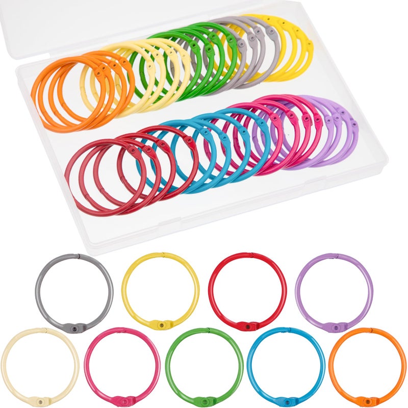 AKONEGE 1.8 Inch (36 Pack) Metallic Loose Leaf Binder Rings 45mm Colorful Metal Steel Book Rings Keychain Key Rings Notebook Paper Rings for Index Cards Flash Cards for School Office Home, 9 Colors - Image 1
