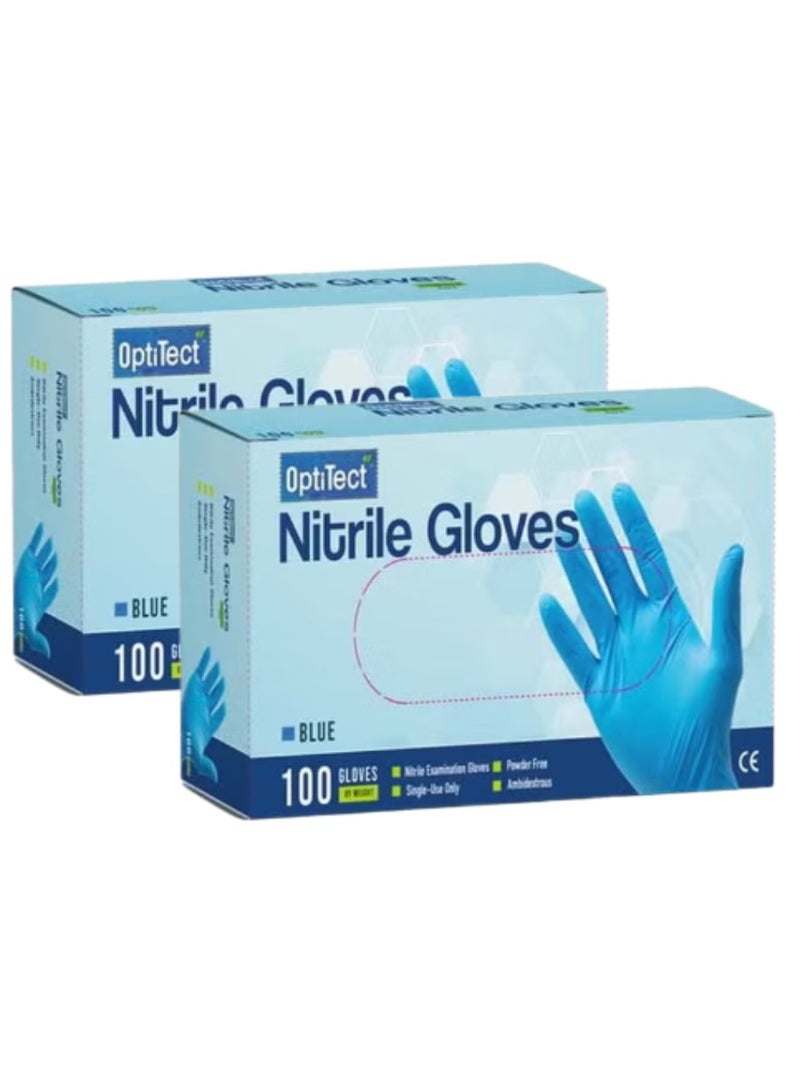 OptiTect Nitrile Gloves Powder Free, Medium Size, 100 Disposable Pieces – Durable, Comfortable & Latex-Free Pack of 2 - Image 1